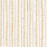 Detail of wallpaper with hand drawn ticking stripe in  yellow and grey on white. 