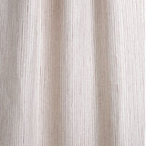 Draped fabric with hand drawn ticking stripe in shades of purple on white.