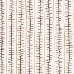 Detail of wallpaper with hand drawn ticking stripe in dark purple and tan on white. 