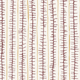 Detail of wallpaper with hand drawn ticking stripe in dark purple and tan on white. 