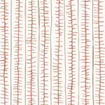 Detail of wallpaper with vertical brown and grey ticking stripes on a white background