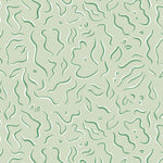 Detail of wallpaper in a painterly botanical print in green and white on a light green field.