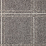 Broadloom carpet with window pane check in white and beige on grey.