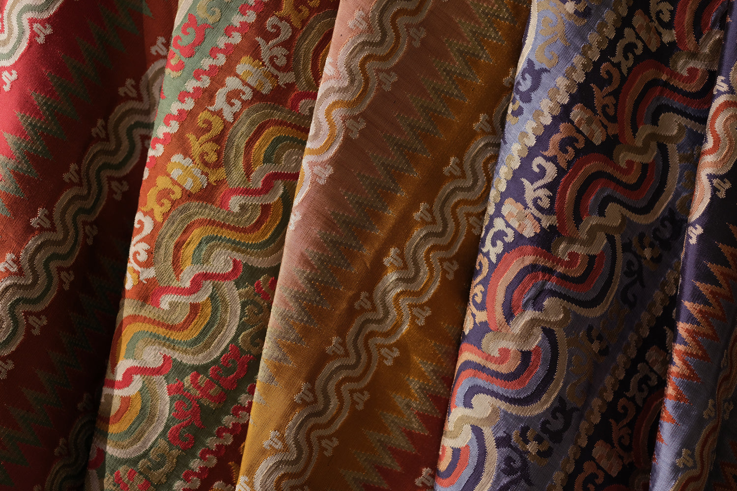 Close-up of patterned fabric with vibrant colors