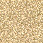 Wallpaper in a lyrical wildflower design in cream with blue accents on a tan field. 