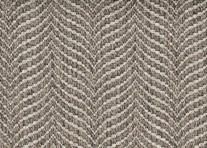 Broadloom carpet with herringbone pattern in charcoal grey. 