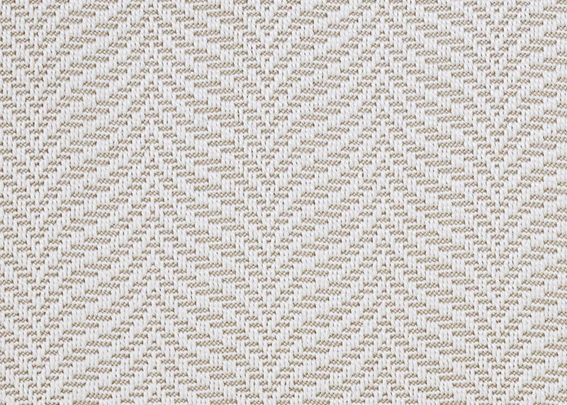 Broadloom carpet with herringbone pattern in white. 