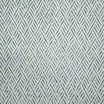Broadloom carpet in a linear geometric design in teal and white. 