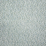 Broadloom carpet in a linear geometric design in teal and white. 