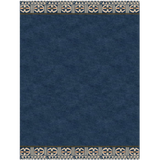 Navy blue rug with decorative border on a white background