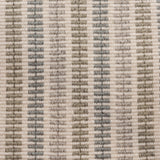 Broadloom carpet in a ticking stripe in shades of grey, beige and taupe. 