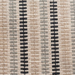 Broadloom carpet in a ticking stripe in shades of navy beige, and sage on cream.