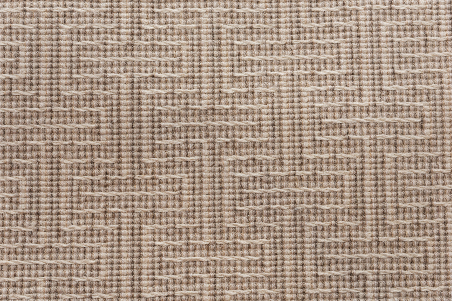 Broadloom carpet in a geometric stripe in cream and heather brown. 