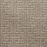 Broadloom carpet in a geometric stripe in cream and shades of sage green. 