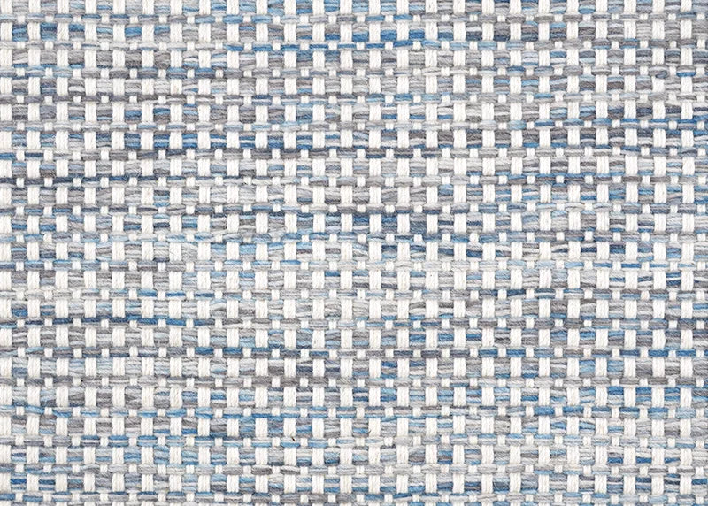 Broadloom carpet in a heathered plain weave with ivory and blue and grey