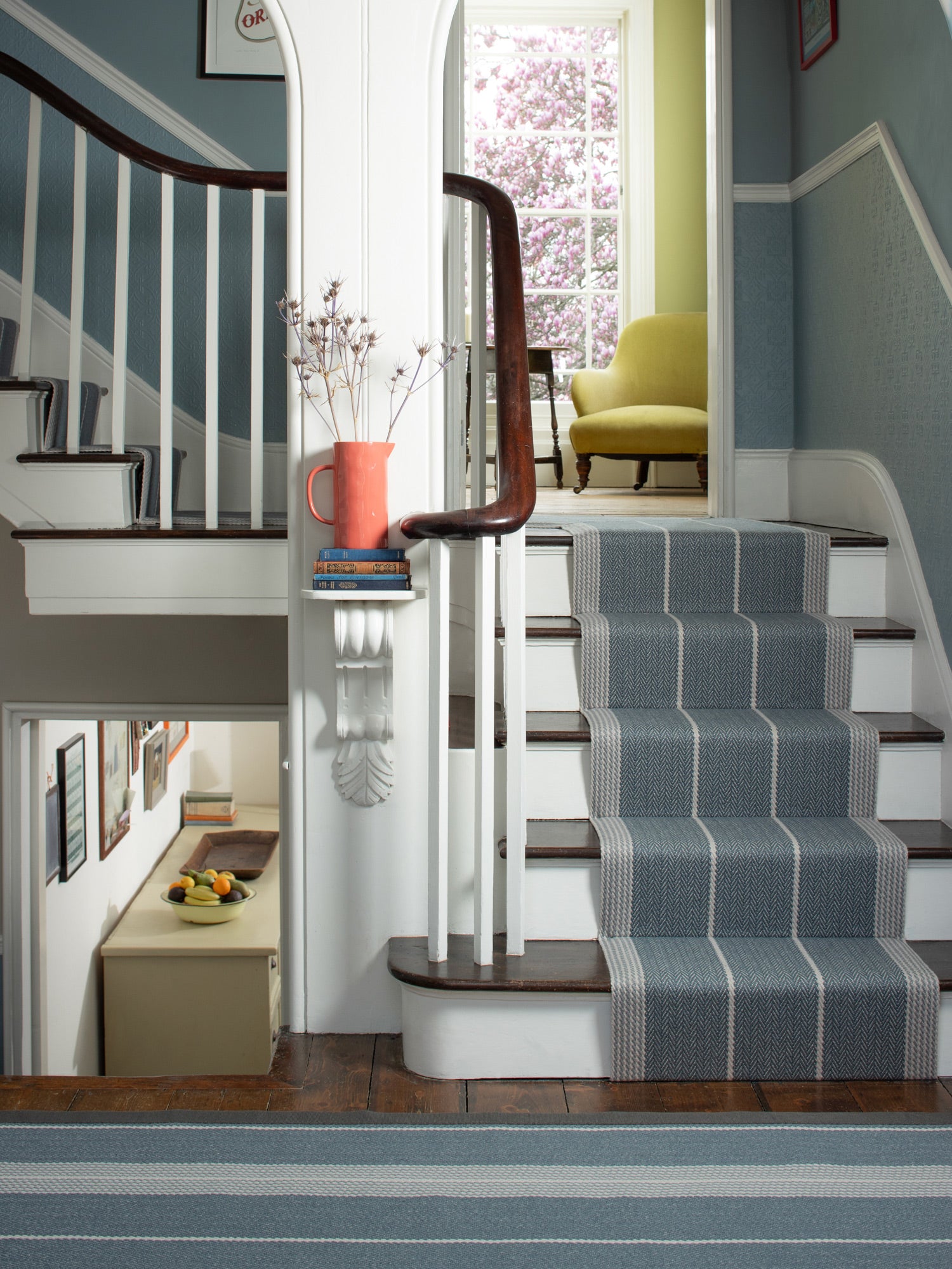 Striped flatweave runner in slate and grey 