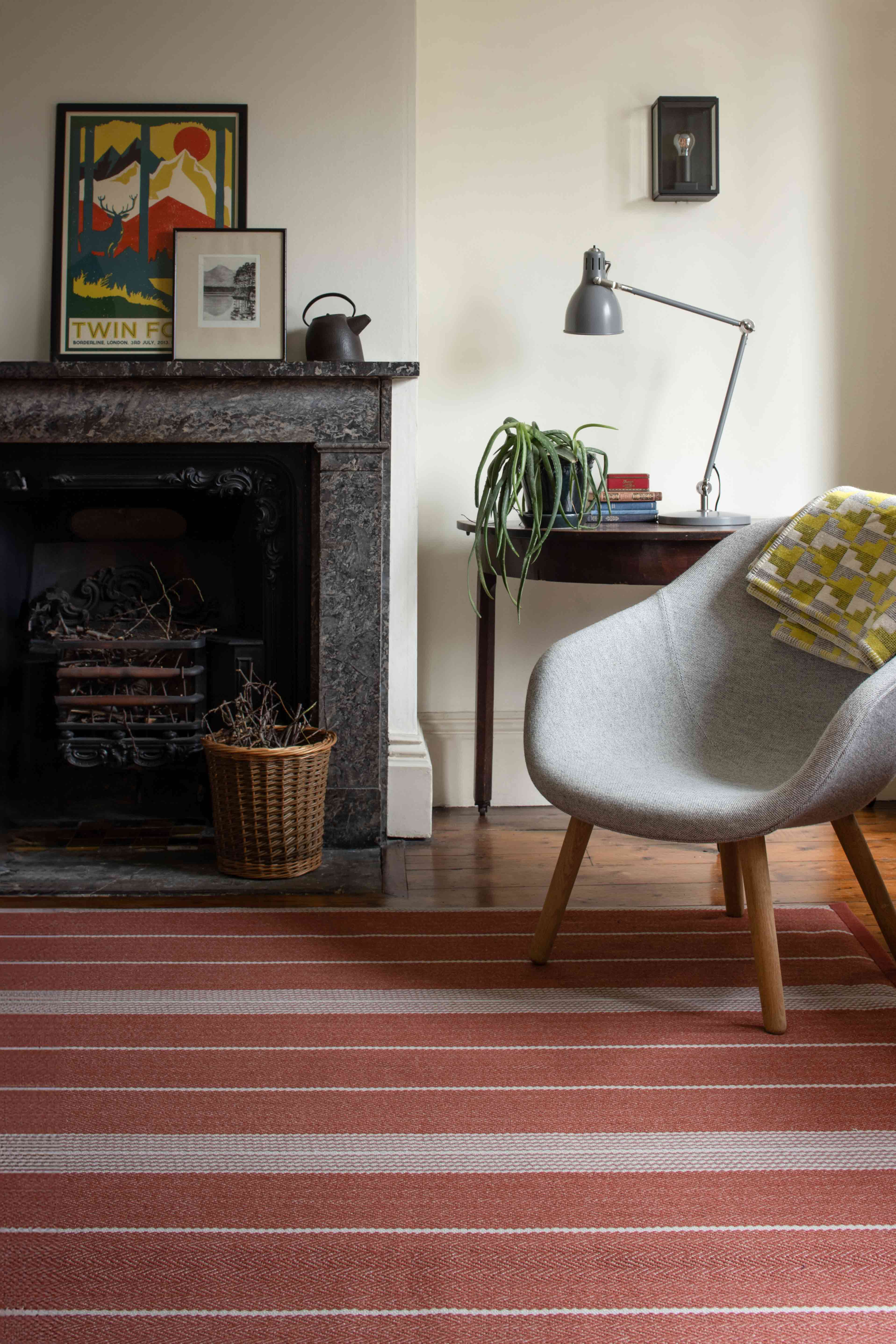 Striped flatweave runner in red and grey 