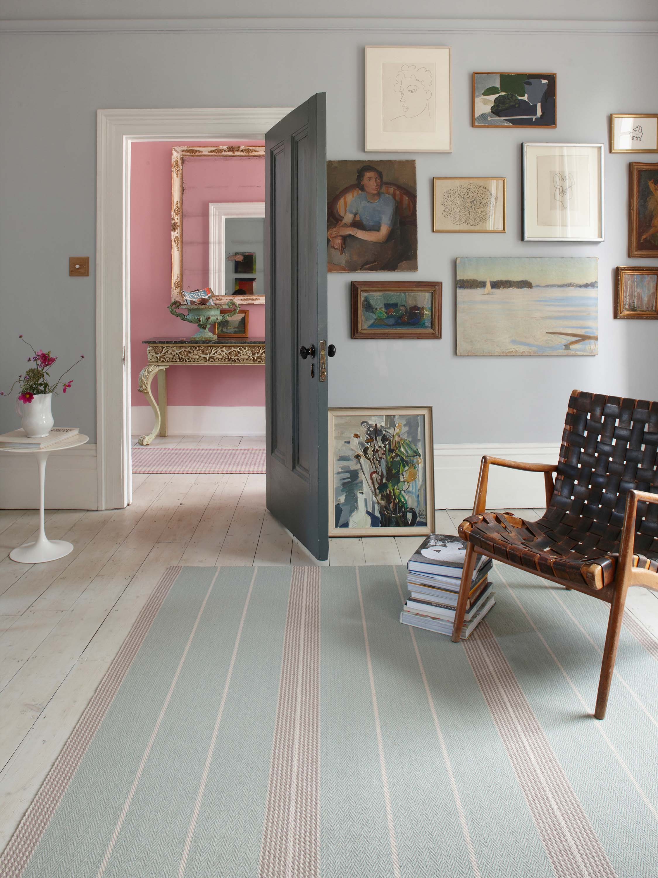 Striped flatweave runner in blue and grey 