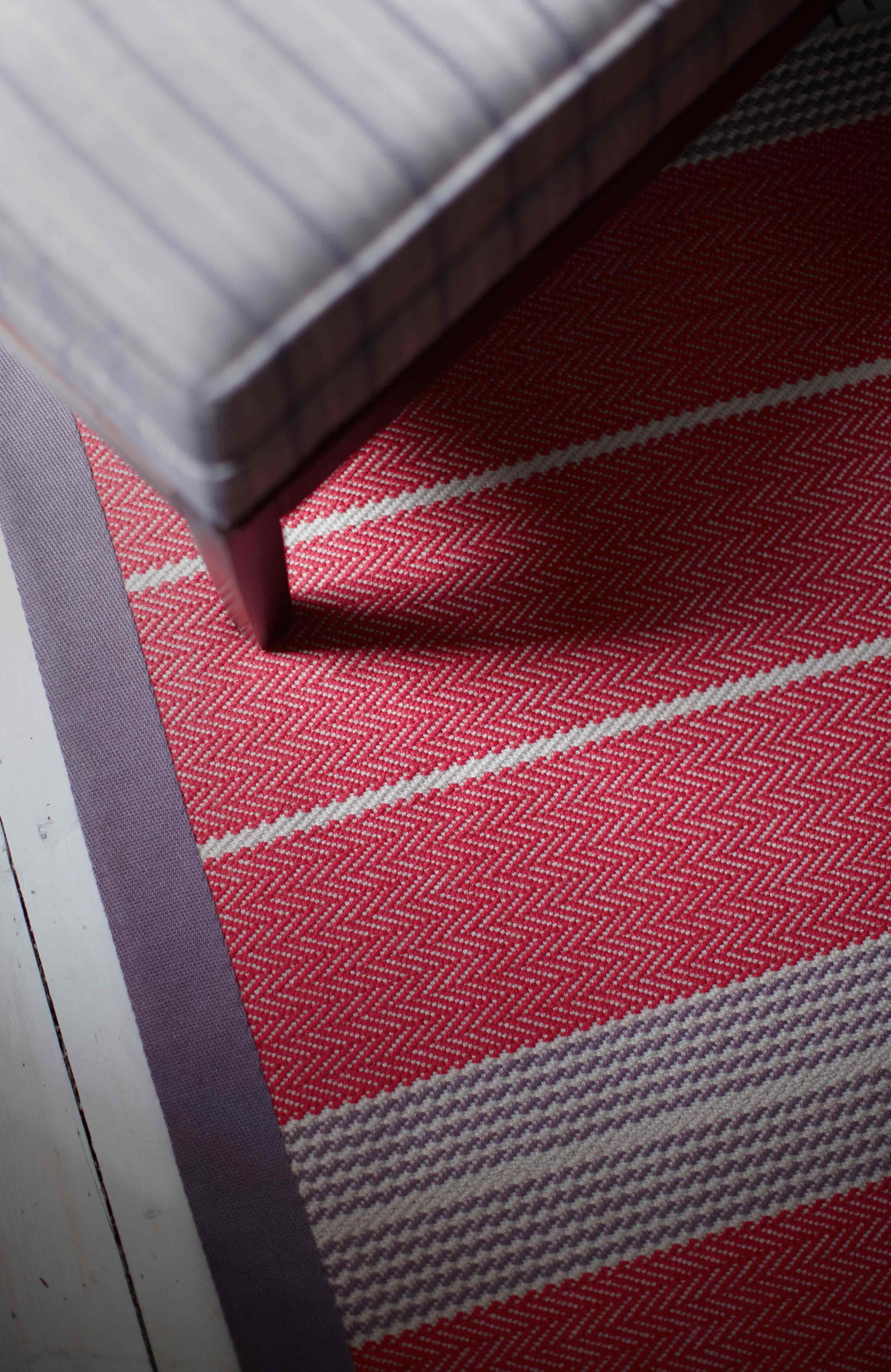 Striped flatweave runner in red and grey