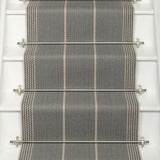 Striped flatweave runner in medium grey on white staircase