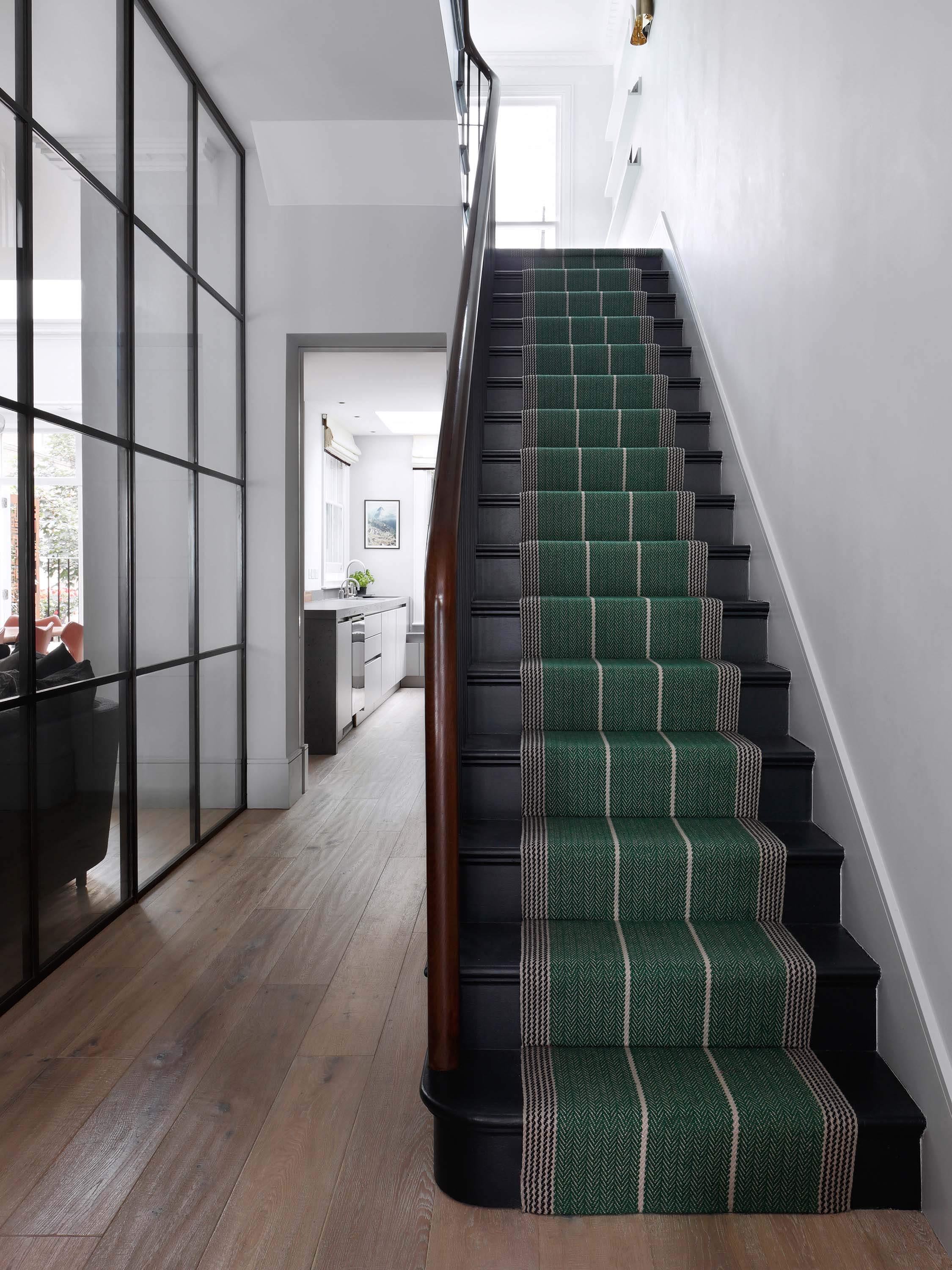 Striped flatweave runner in green and grey 