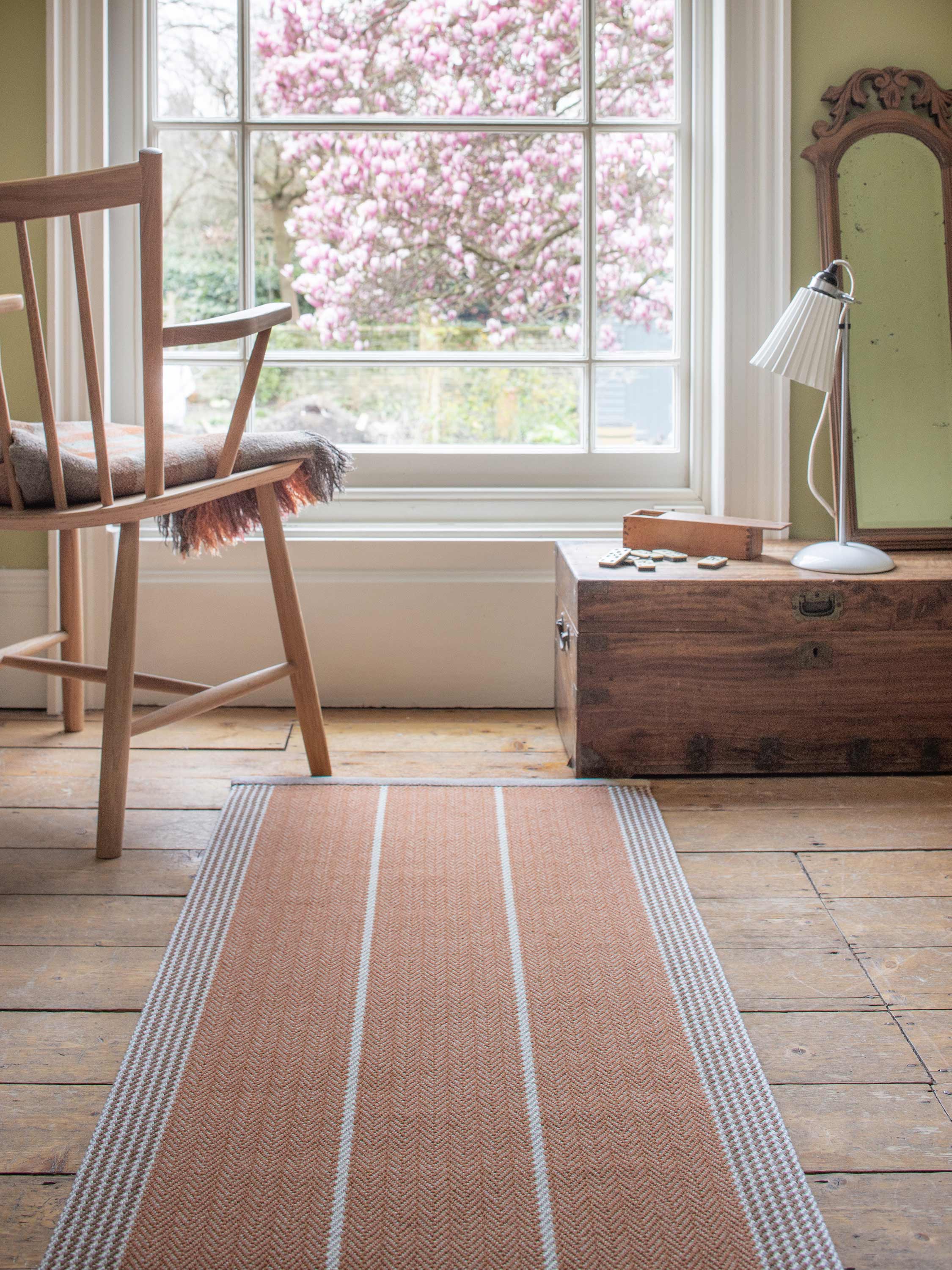 Striped flatweave runner in tan and grey 
