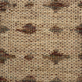 Close-up of a woven rug  with a diamond pattern in shades of brown.