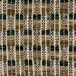Close-up of a woven rug  with a geometric checker pattern in earthy tones.