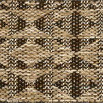 Close-up of a woven rug with geometric pattern in shades of tan and brown.