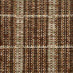 Close-up of a textured brown and beige plaid woven rug. 