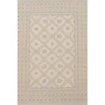Patterned rug with geometric design on a plain background