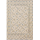 Patterned rug with geometric design on a plain background