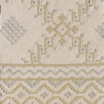 Patterned rug with geometric design on a beige background