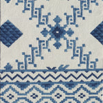 Rug with blue geometric pattern on a white background
