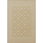 Beige area rug with a geometric pattern on a white background