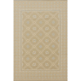 Beige area rug with a geometric pattern on a white background