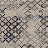 Detail of fabric in a diamond checked pattern in shades of cream, gray and blue.
