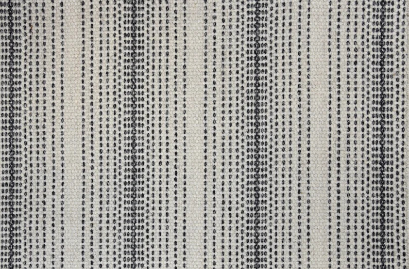 Broadloom carpet swatch in a stripe pattern in a white black design