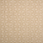 Broadloom carpet with geometric Greek pattern in ivory on tan.