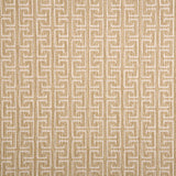 Broadloom carpet with geometric Greek pattern in ivory on tan.