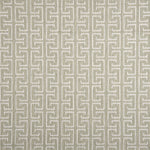 Broadloom carpet with geometric Greek pattern in ivory on sage green.