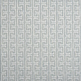 Broadloom carpet with geometric Greek pattern in ivory on  aqua blue.