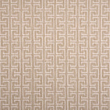 Broadloom carpet with geometric Greek pattern in ivory on tan.
