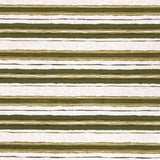 Printed fabric of green and gold horizontal stripes on a white background