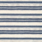 Printed fabric of light and dark blue horizontal stripes on a white background