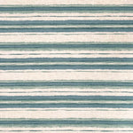 Printed fabric of turquoise and cool blue horizontal stripes on a white background