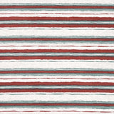 Printed fabric of red and aqua horizontal stripes on a white background