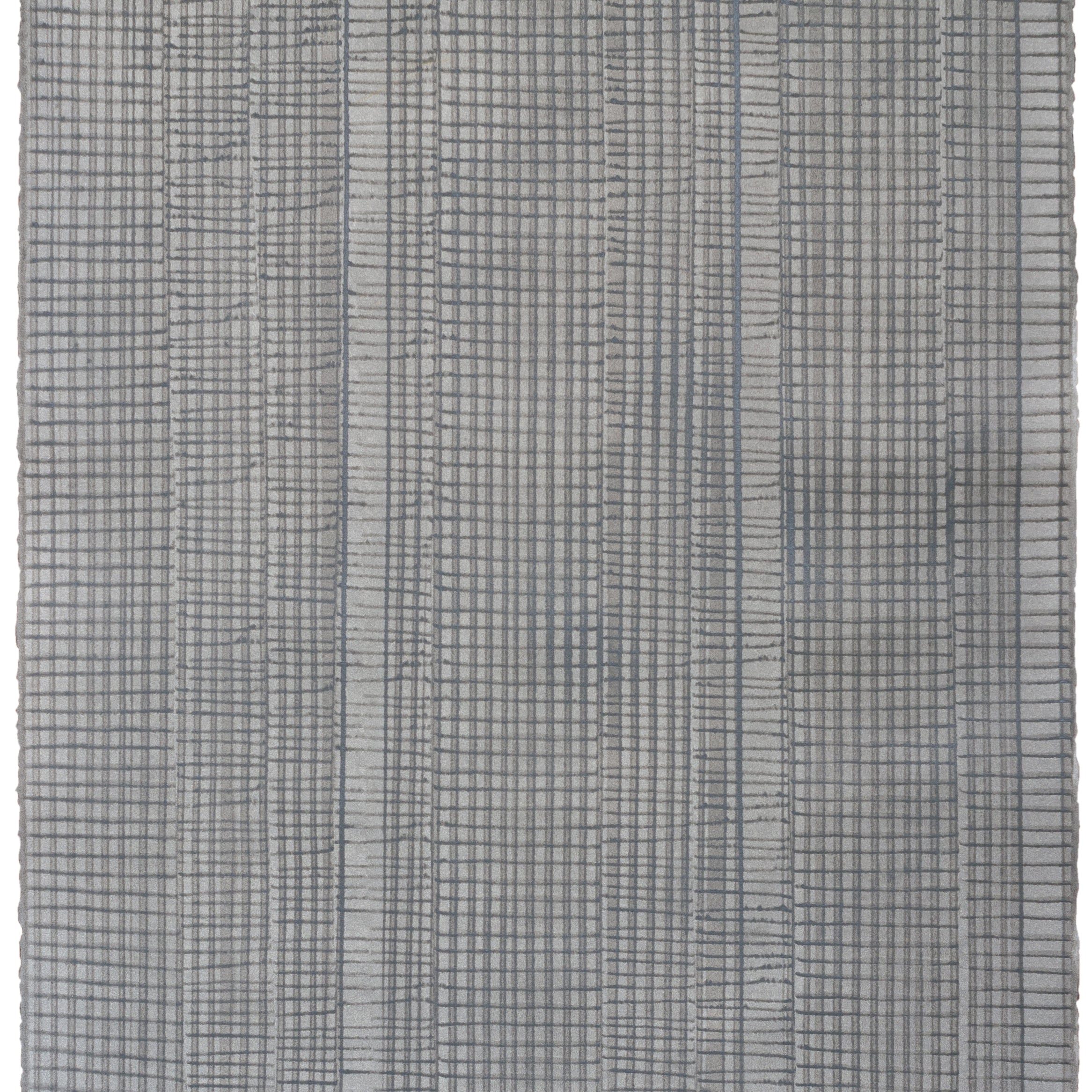 Sheet of hand-painted wallpaper with an irregular grid pattern in charcoal on a gray field.