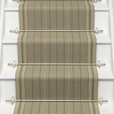 Striped flatweave runner in sage on white staircase 