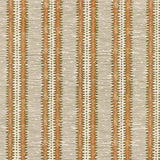Dense tribal stripe pattern in green and orange on cream.